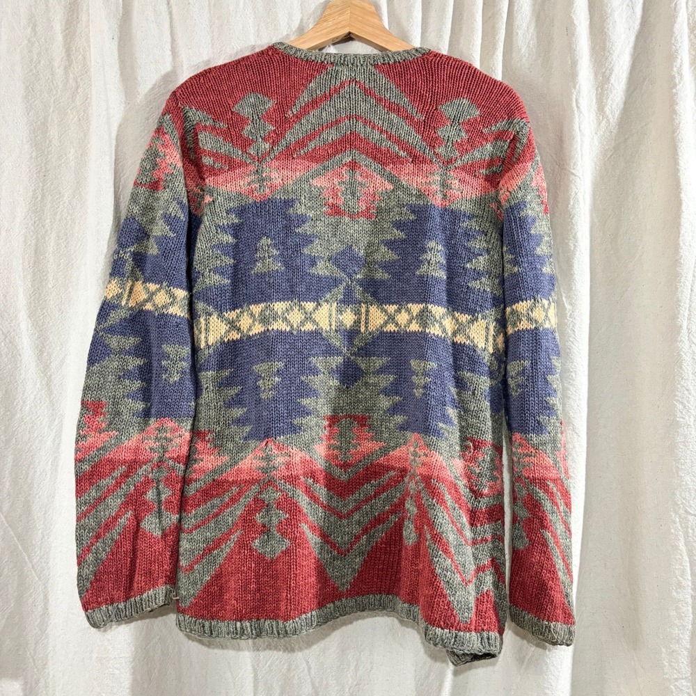 Vintage Lauren Ralph Lauren Southwestern Hand Knit Cardigan Red Blue M *READ* - Picture 2 of 8